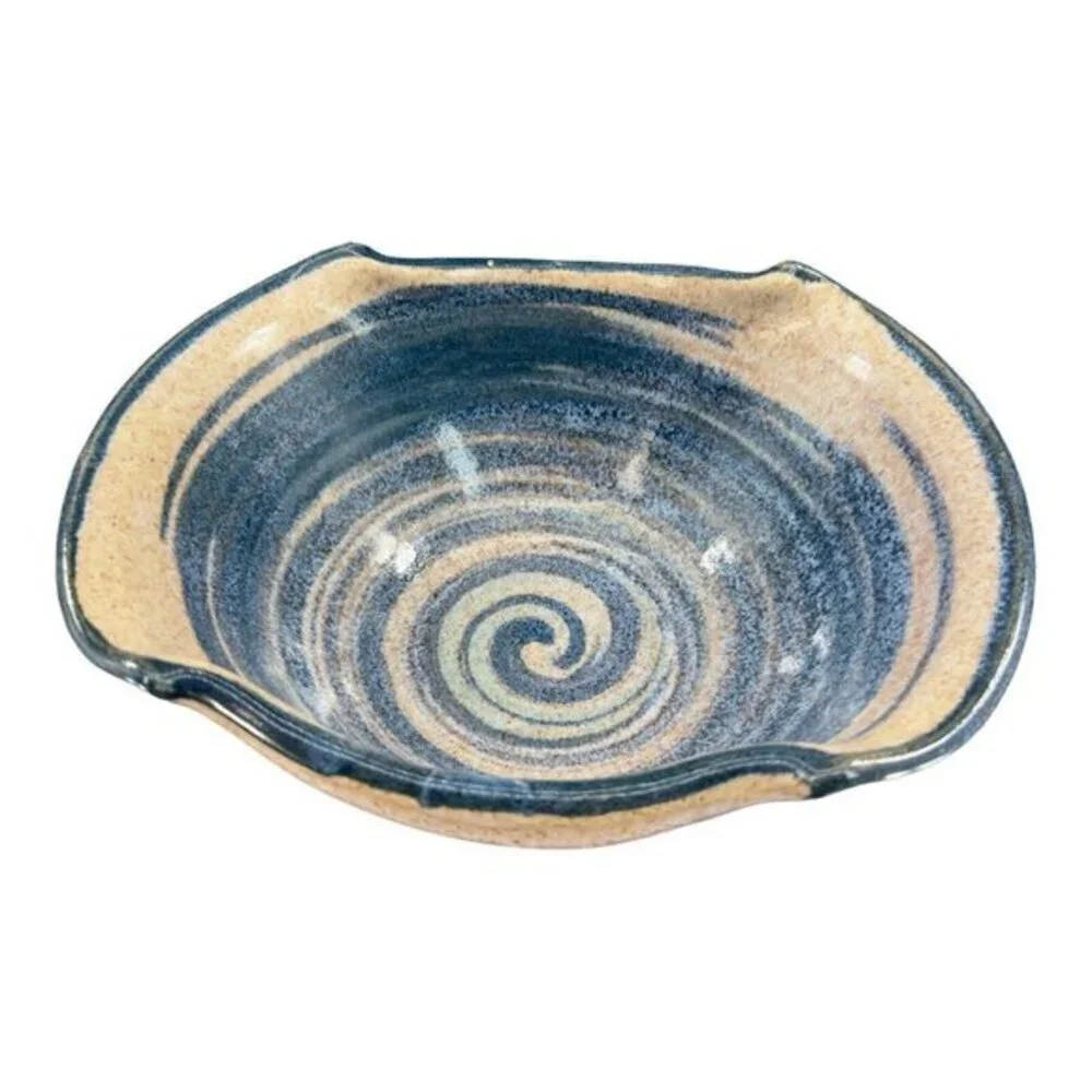 Wizard of Clay Art Pottery Large Bowl Dish Folded Edges Marked Hand Made Ceramic